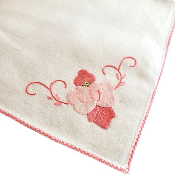 Pink Floral Embroidered Cloth Napkins 17" Vintage Cotton Set of 4 Rose - Picture 10 of 14